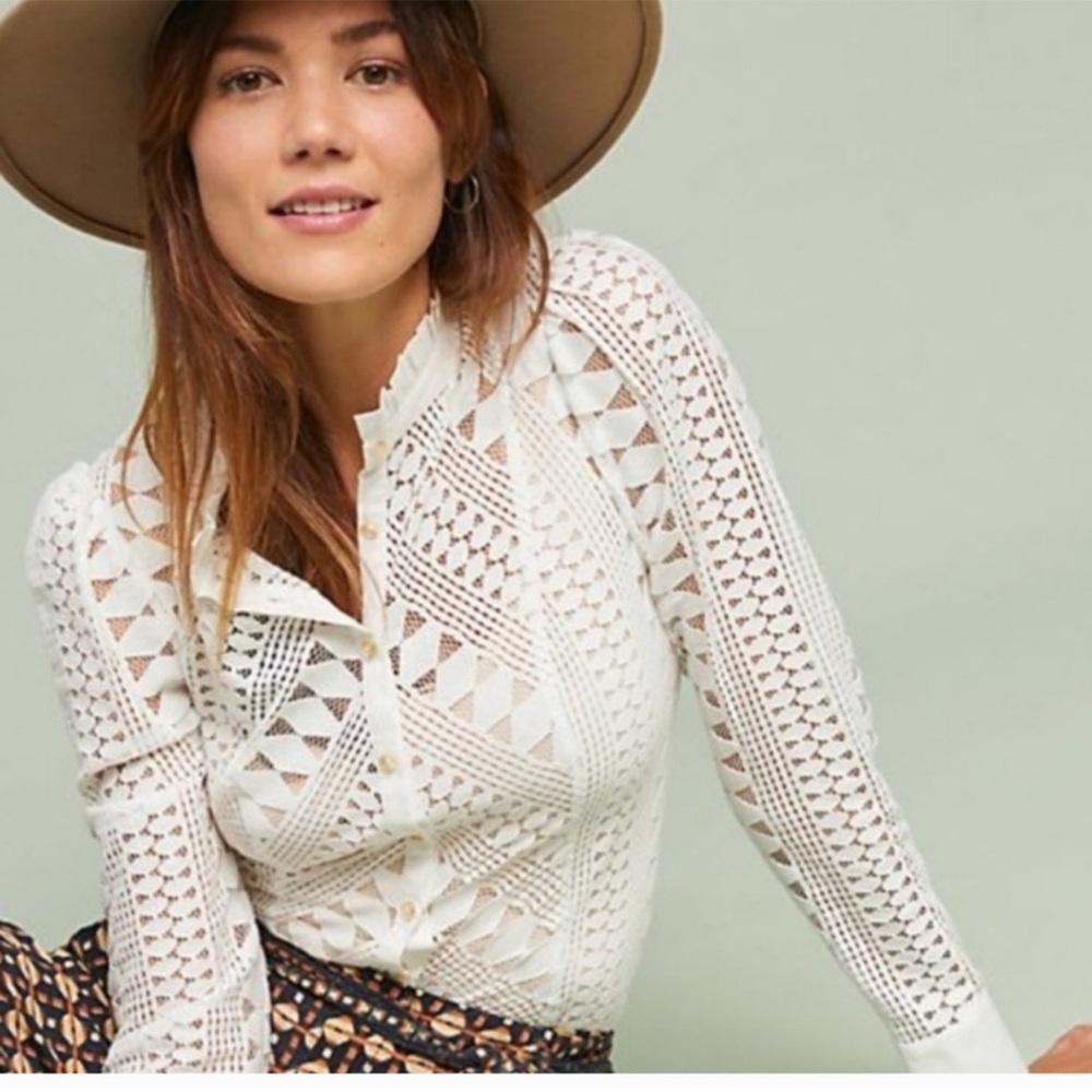 Anthropologie Meadow Rue Lace Long Sleeve Top White / Cream Size 2 - Picture 15 of 16